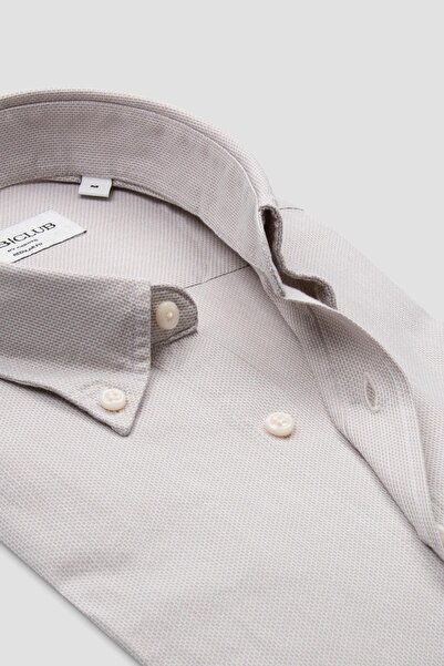 Abbate Cămașă pentru bărbați BB Club Mike Oxford, din bumbac, cu croială normală, bej, cu guler cu nasturi