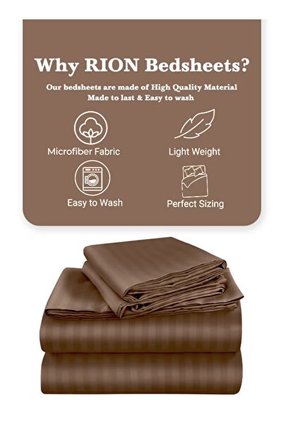 Rion 3-Piece Microfiber Flat Sheet with 2 Pillowcases, Luxury Striped Bed Sheet Set (Single)