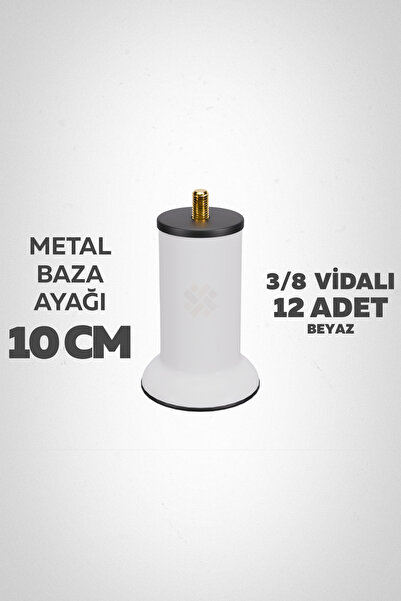 wooden lane studio Baza Ayağı 10 Cm 3/8 Vidalı 12’li Set Metal Beyaz Yatak Mo...