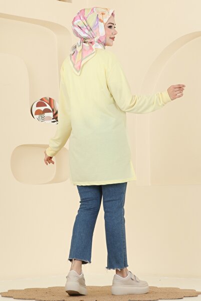 ModaMerve Aksesuar Cep İşlemeli Tunik 104OZN1046-MS Sarı