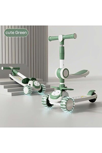Genaric سكوتر للأطفال 3 في 1 مزود بإضاءة LED ومقعد قابل للتعديل -أخضر