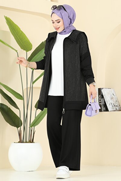 ModaMerve Önden Full Taşlı Takım 3335UZ662-MS Siyah