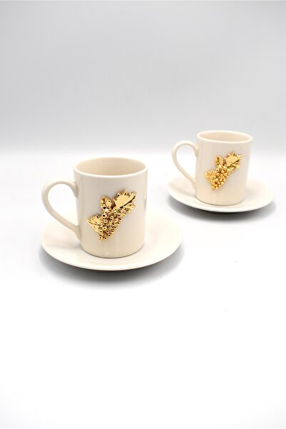 iQey Home Gold Grape Detailed Porcelain Cup Set - for 2 Person