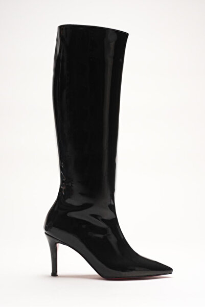 Ayakkabı Ateşi Women's Pointed Toe Short Heeled Boots Zelda Black Patent Leather