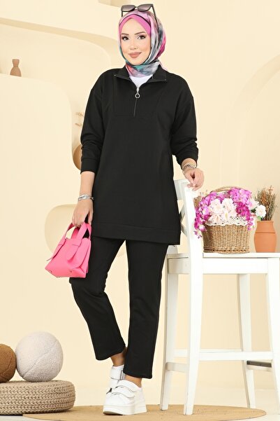 ModaMerve Yarım Fermuarlı İki İp Takım 7080TEG847-MS Siyah