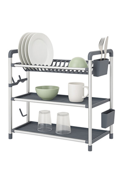 Dania Large 3-Tier Aluminum and Plastic Dish Rack
