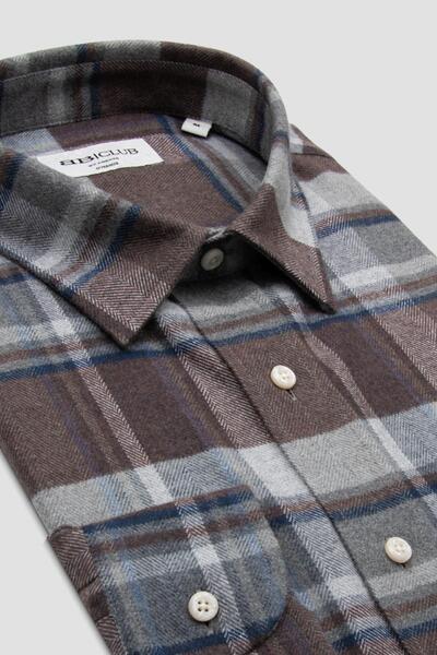 Abbate Ανδρικό καρό πουκάμισο BB Club Rio Flannel Cotton oversized Fit καφέ κλασικό πέτο