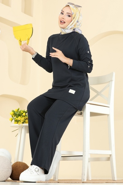 ModaMerve Kol Düğme Detaylı Modal Takım 2731AYD574-MS Antrasit