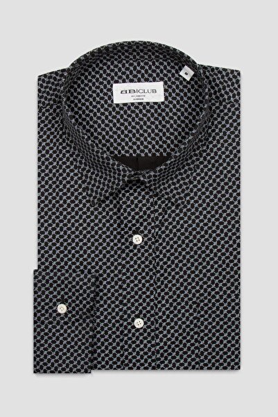Abbate Ανδρικό πουκάμισο BB Club Rio Poplin Stretch Cotton Blended oversized Fit Μαύρο Κλασικό Πέτο με τύπωμα