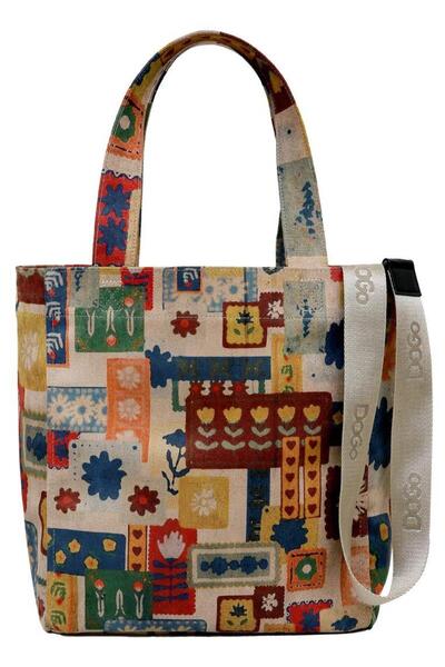 Dogo Kadın Vegan Çok Renkli Large Tote Bag - Anatolian Patterns Tasarım