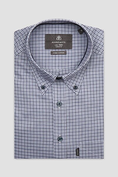 Abbate Aldomar Поплін Бавовняний Comfort Fit Синій Комір на ґудзиках Чоловіча картата сорочка