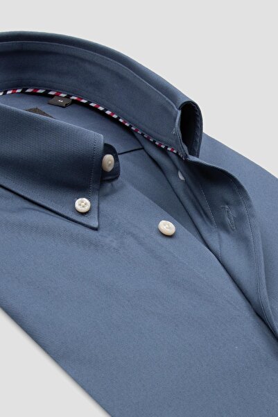 Abbate Luca Twill Бавовняна Comfort Fit Синя Комір на ґудзиках Чоловіча пряма сорочка