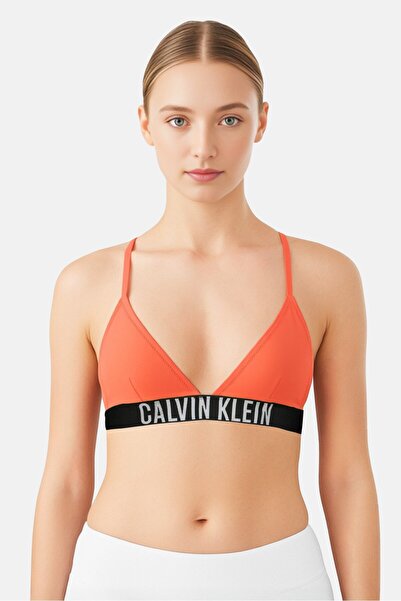 Calvin Klein حمالة صدر مثلثة مبطنة بشعار العلامة التجارية للنساء، برتقالية زاهية
