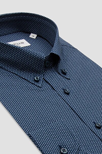 Abbate Ανδρικό πουκάμισο BB Club Mike Poplin Cotton Regular Fit Navy με κουμπιά γιακά με τύπωμα