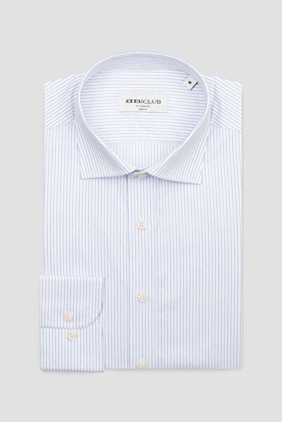 Abbate BB Club Oscar Поплін Бавовняна Slim Fit Біла Класична комір Чоловіча сорочка в смужку