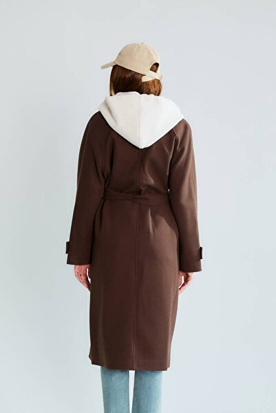 cemo Women's Hooded Belted Buttoned Coat