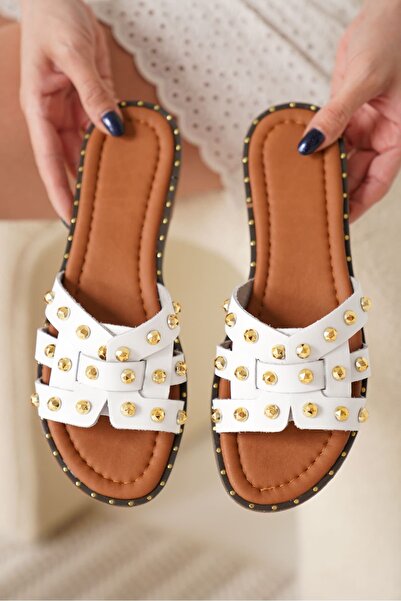 TRENDELLA Loose White Genuine Leather Slippers