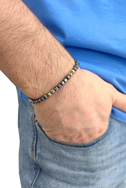 Chavin Elastic Natural Hematite Stone Men's Bracelet Ey37