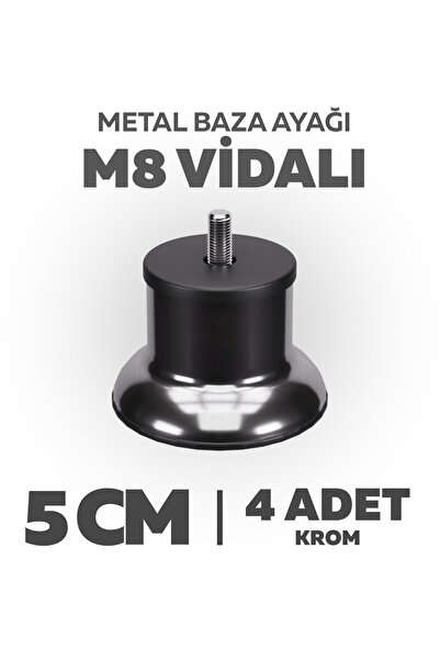 wooden lane studio Baza Ayağı 5 Cm M8 Vidalı 12’li Set Metal Krom Yatak Mobil...