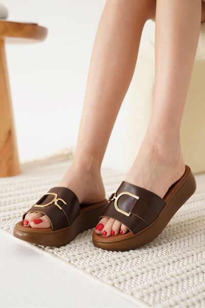 TRENDELLA Maria Bitter Brown Genuine Leather Slippers