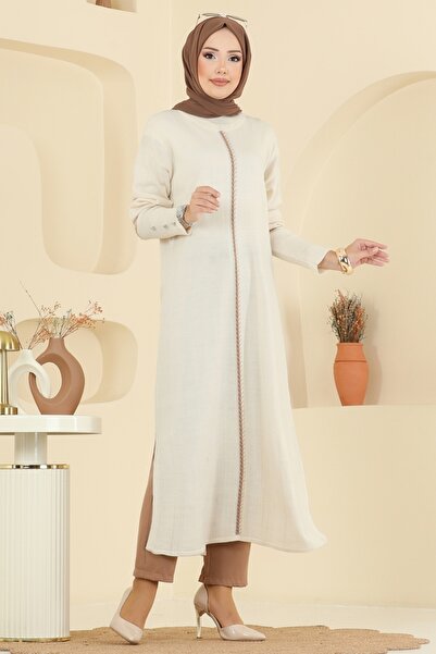 ModaMerve Manşeti Aksesuar Düğmeli Tunik 0021KLB1050-MS Taş
