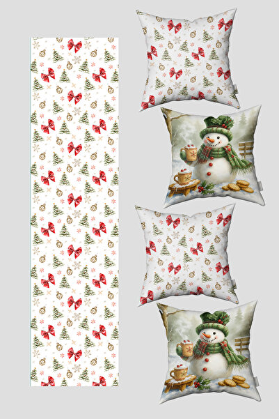 EsnafAli Set de 4 huse de pernă și 1 set de șorț cu tema de Crăciun, Om de ză...