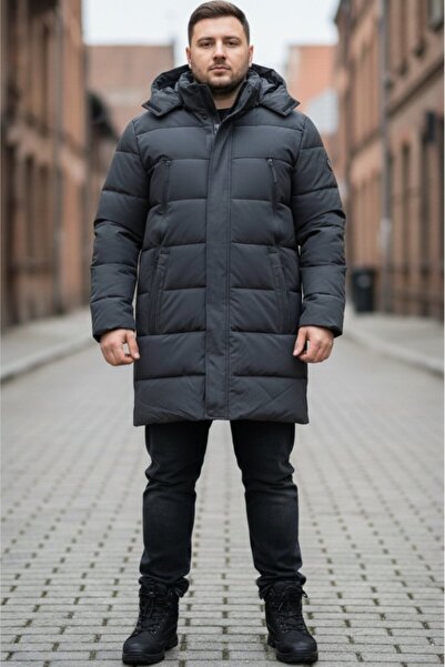 embody Men's Thick Men's Long Winter Jacket with Detachable Hood 2605 khaki/grey