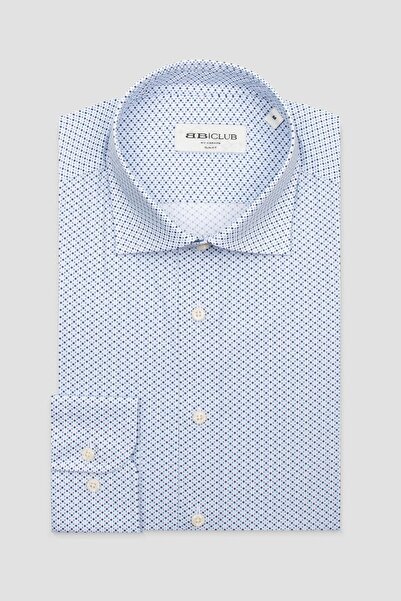 Abbate BB Club Oscar Poplin Stretch Бавовняна суміш Slim Fit Синій Класичний комір Чоловіча сорочка з принтом