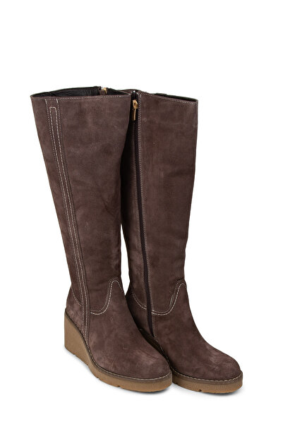 Deery Women's Genuine Suede Brown Wedge Heel Boots