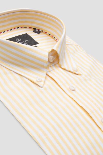 Abbate Luca Oxford Бавовняна сорочка Comfort Fit з жовтими ґудзиками на комірі та смужками для чоловіків