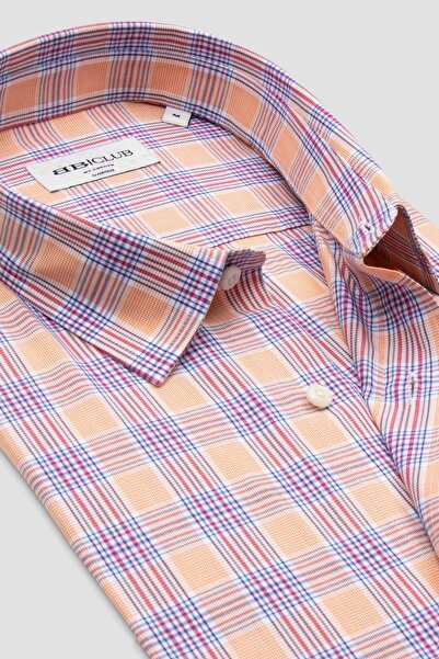Abbate Ανδρικό καρό πουκάμισο BB Club Rio Oxford Cotton oversized Fit Orange Classic Collar