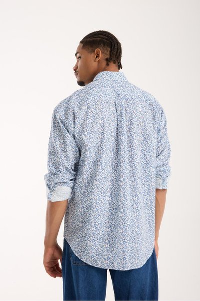 Abbate BB Club Rio Poplin Pamuklu Oversize Fit Beyaz Klasik Yaka Erkek Baskılı Gömlek