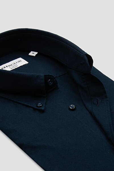 Abbate BB Club Mike Oxford Бавовняна сорочка прямого крою синього кольору з ґудзиковим коміром для чоловіків