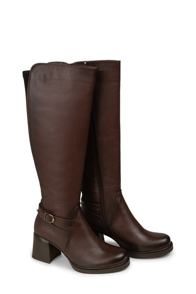 Deery Women's Brown Genuine Leather Zippered Boots