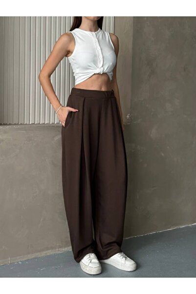 Bella Breeze Kadın Yüksek Bel Geniş Paça Dökümlü Pantolon
