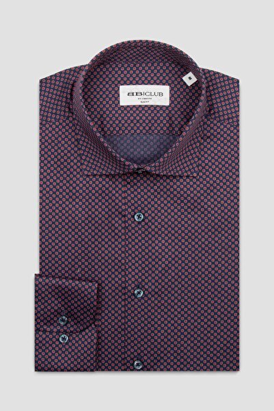 Abbate Ανδρικό πουκάμισο BB Club Oscar Poplin Cotton εφαρμοστό Navy Blue Classic Collar με τύπωμα