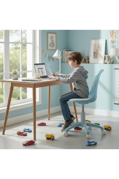 DENGEMA StarKids Minderli Çocuk Çalışma Sandalyesi – Ayarlanabilir Yükseklik, Mavi / Pembe