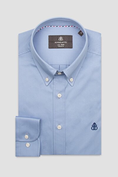 Abbate Luca Twill Бавовняна Comfort Fit Світло-синя сорочка з ґудзиками на комірі Чоловіча пряма сорочка