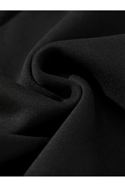 MORNİNG KİDS Girl's Black Hooded Zippered Cardigan Sweatshirt-Black Loose Fit Tracksuit Set