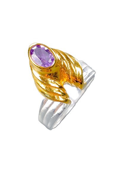 FashionBijoux Bicolor 925 Silver Ring with Amethyst