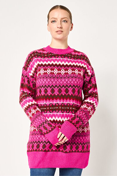 DeFacto Women Crew Neck Argyle Pattern Sweater, Multicolor