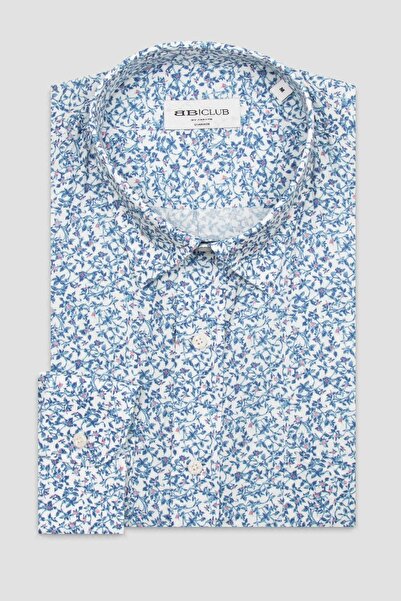 Abbate Bb Club Rio Poplin Cotton Oversized Fit White Classic Collar Men's Printed Shirt