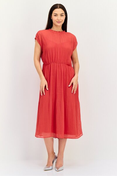 Great Plains Women Textured Casual Midi Dress, Red
