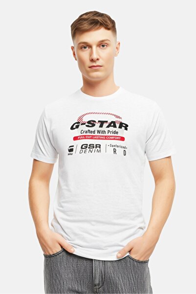 G-STAR RAW Men Crew Neck Short Sleeve Graphic Print T-Shirt, White