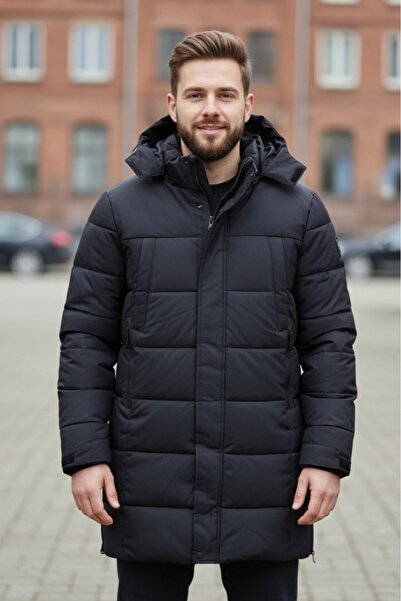 embody Men's Thick Men's Long Winter Jacket with Detachable Hood 2603 black