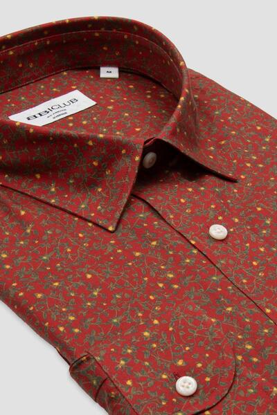 Abbate BB Club Rio Поплин памук Оверсайз кройка Червена класическа яка Мъжка риза с принт