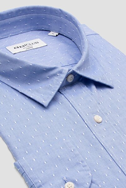 Abbate Ανδρικό πουκάμισο με σχέδιο BB Club Rio Dobby Cotton oversized Fit Blue Classic Collar