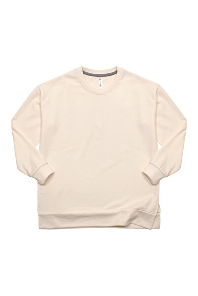 Cottonland Women's Venezia Relaxed Fit Slit Crew Neck Sweatshirt Ecru