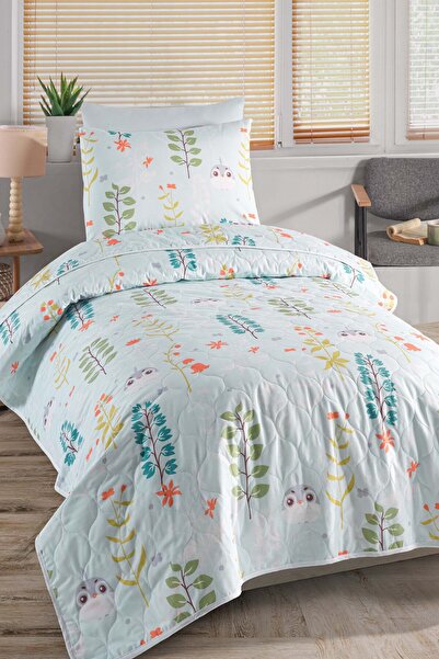 Eponj Home Yatak Örtüsü Seti Tek Kişilik Pamuklu 2 Parça – Cikcik Desen – Mint / Yumuşak Dokulu