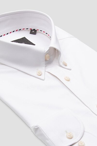 Abbate Luca Twill Cotton Comfort Fit White Button down Collar Men's Plain Shirt